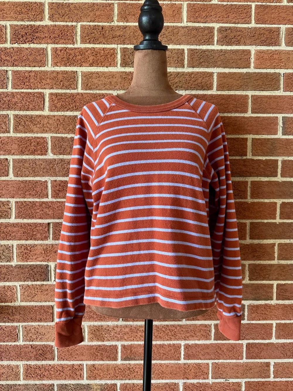Madewell Knit Pullover Striped Rust Blue Crew Neck Long Sleeve, Size S